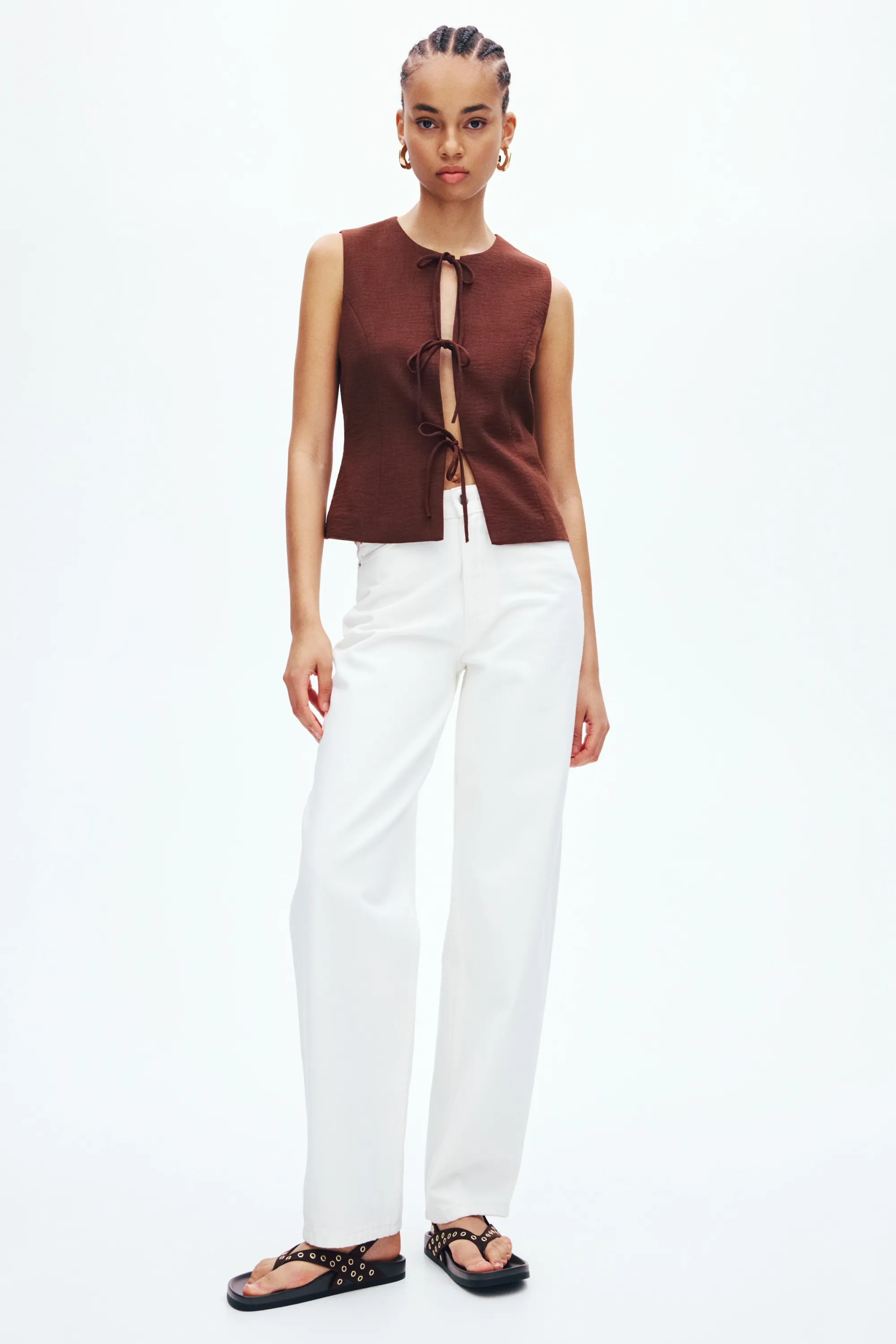 Gilet sans manches avec détails à nouer - Marron foncé
