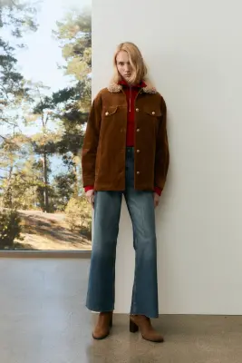 Veste matelassée en velours côtelé - Brown — photo 1