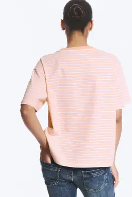 T-shirt boxy en coton - Rose poudré rayé — photo 2