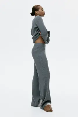 Pantalon large en maille côtelée - Gris chiné — photo 3