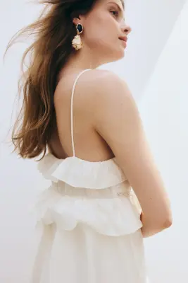 Robe volantée à bretelles fines - Crème — photo 2