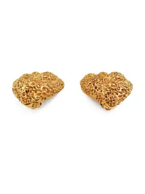 Boucles d'oreilles clip doré à l'or fin en coeurs dentelle — photo 3