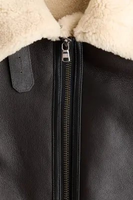 Veste en cuir et peau lainée - Marron foncé — photo 5