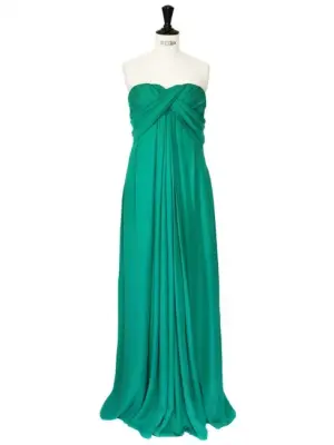 Robe de soirée longue en soie vert émeraude Px boutique 1600€ Taille 36 — photo 1