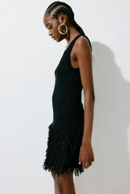 Robe en maille avec franges - Noir — photo 3