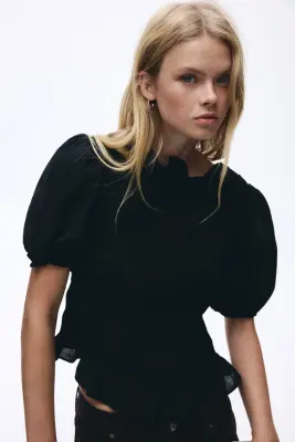 Blouse smockée - Noir — photo 1