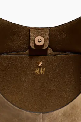 Sac porté épaule en cuir velours - Beige — photo 1
