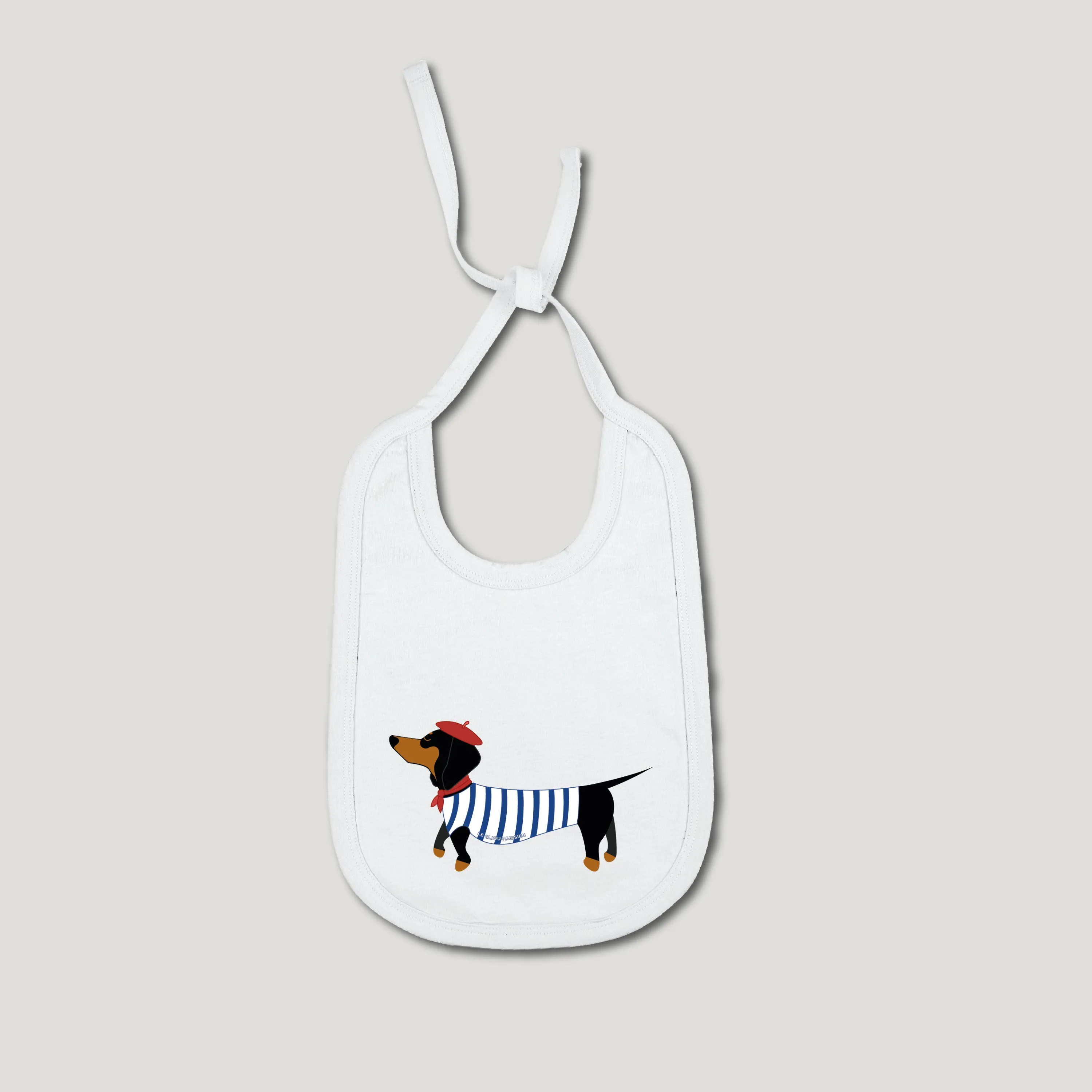 BAVOIR IMPRIMÉ - TECKEL MARINIÈRE - COTON - BLANC