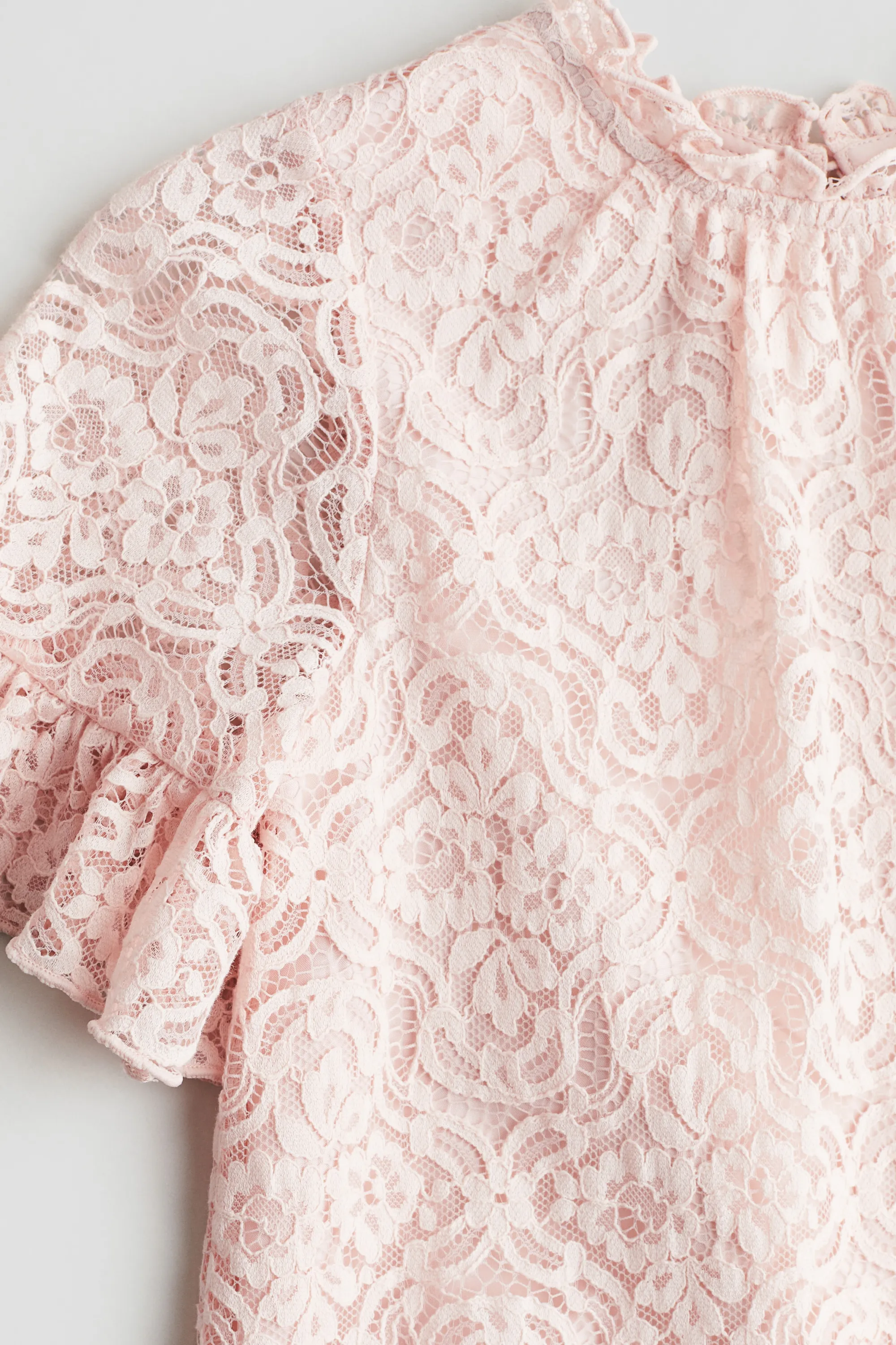 Robe volantée en dentelle - Rose clair