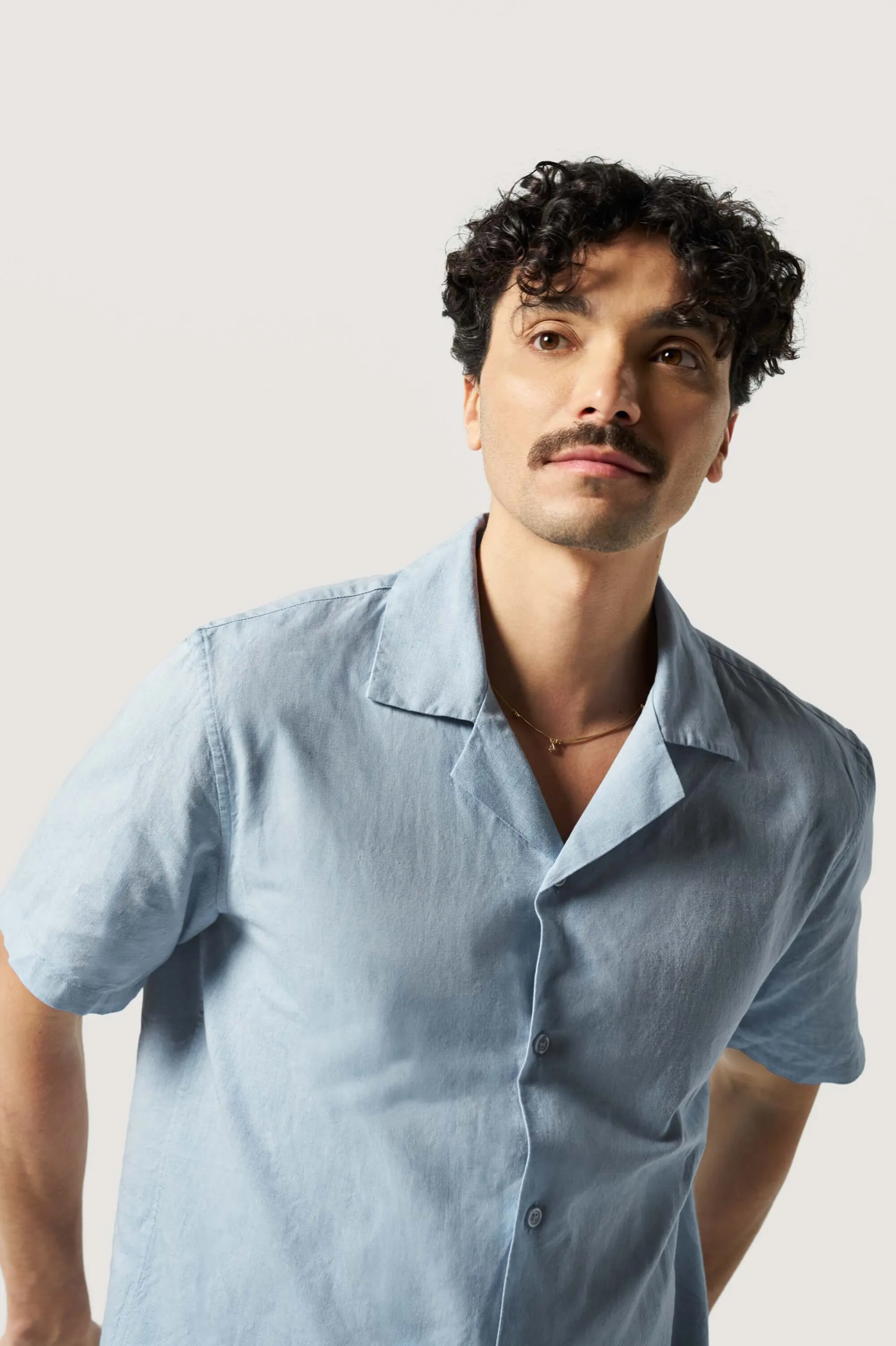 La chemise manches courtes coton lin - Bleu clair