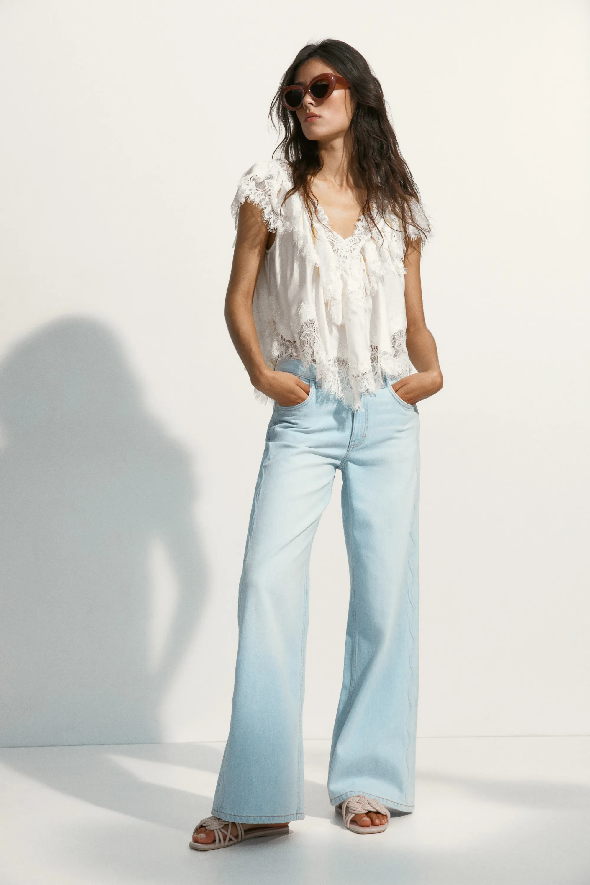 Wide High Waist Jeans - Bleu denim clair