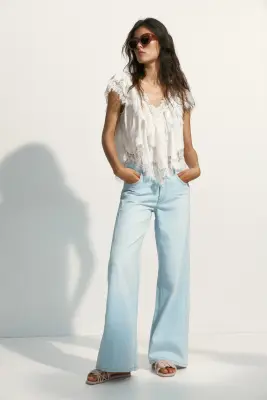 Wide High Waist Jeans - Bleu denim clair — photo 1