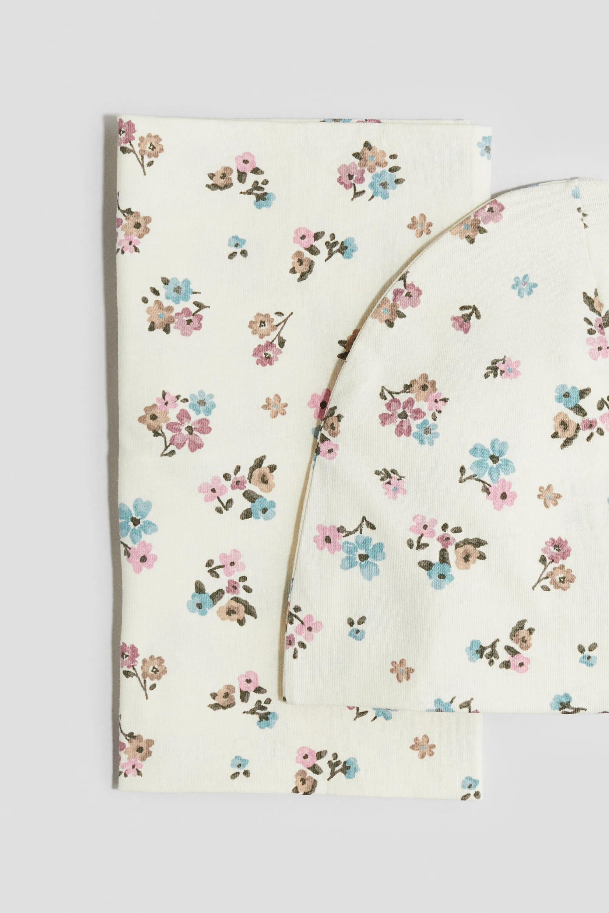 Ensemble 2 pièces bonnet et snood - Crème/fleuri