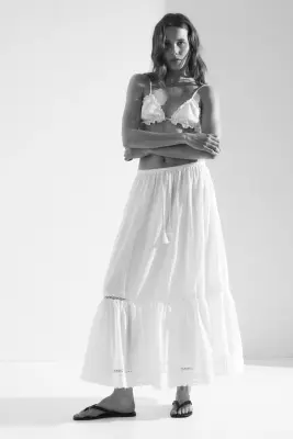 Jupe en coton avec dentelle - Blanc — photo 1