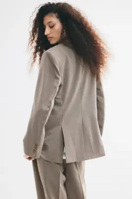 Blazer à fermeture droite en twill - Taupe — photo 4