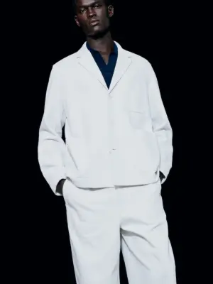 Pantalon ample en coton et lin - Blanc cassé — photo 3