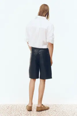 Short Regular Fit en cuir - Bleu marine — photo 3