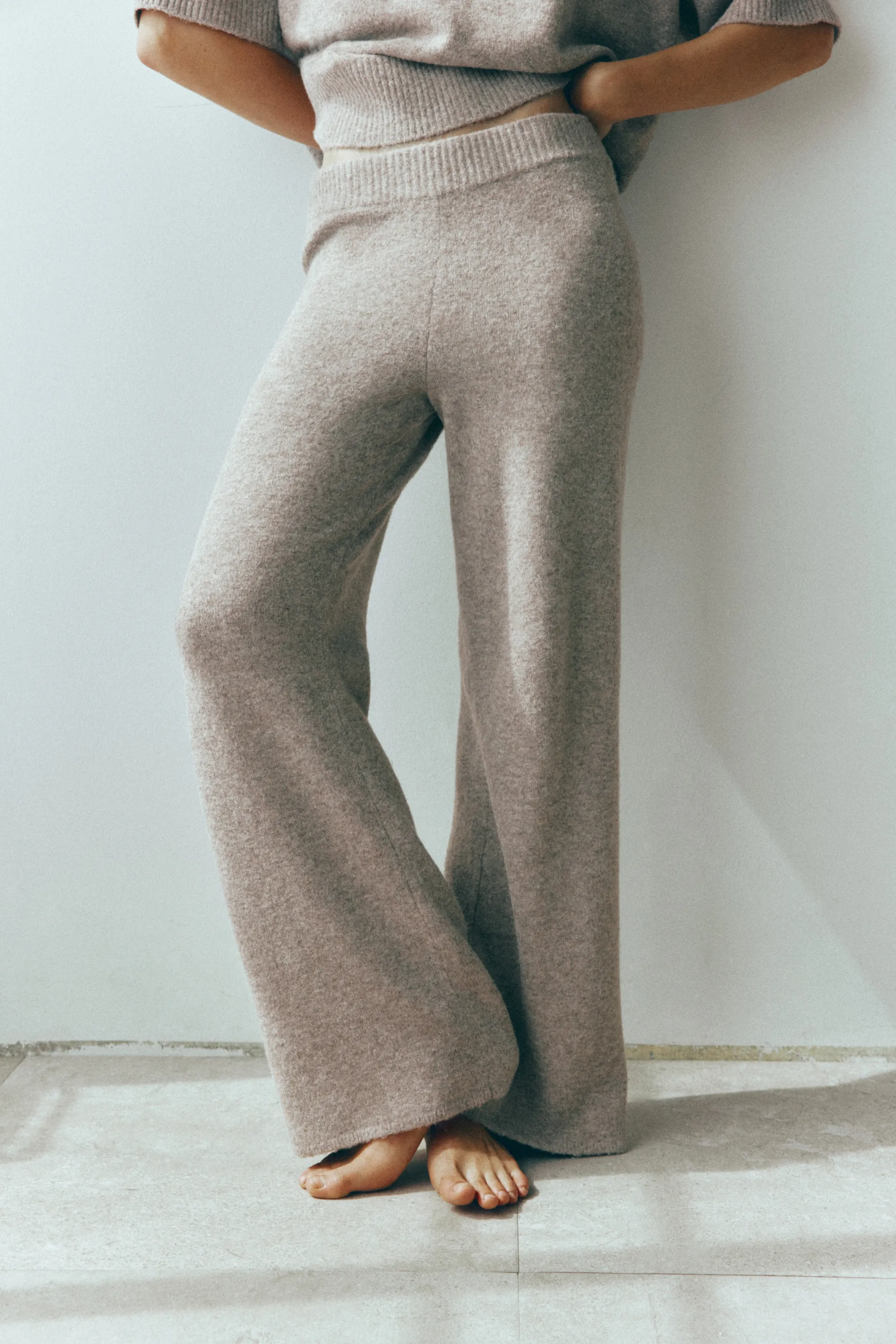 Pantalon large en maille - Taupe chiné