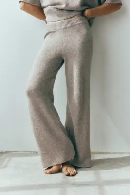 Pantalon large en maille - Taupe chiné — photo 1