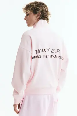 Veste imprimée Oversized Fit avec capuche et zip - Rose clair/Metallica — photo 3