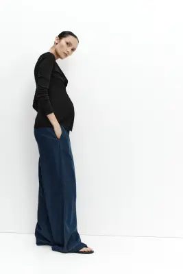MAMA Pantalon paper bag à jambes larges - Bleu denim foncé — photo 2