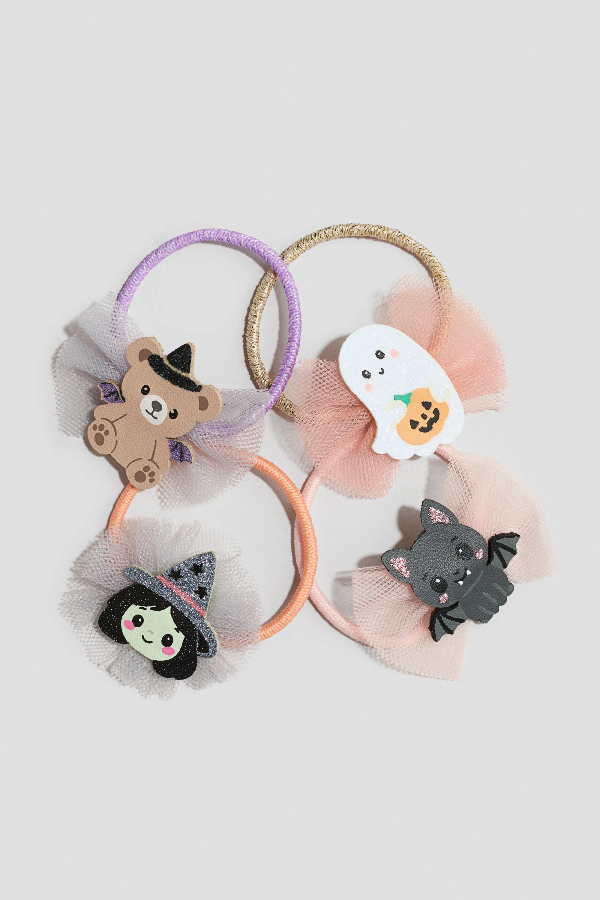 Lot de 4 élastiques à cheveux avec appliqué - Rose poudré/chauve-souris