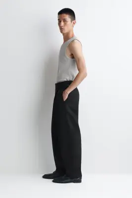 PANTALON FUSEAU À PLIS EN LAINE MÉLANGÉE - NOIR — photo 3