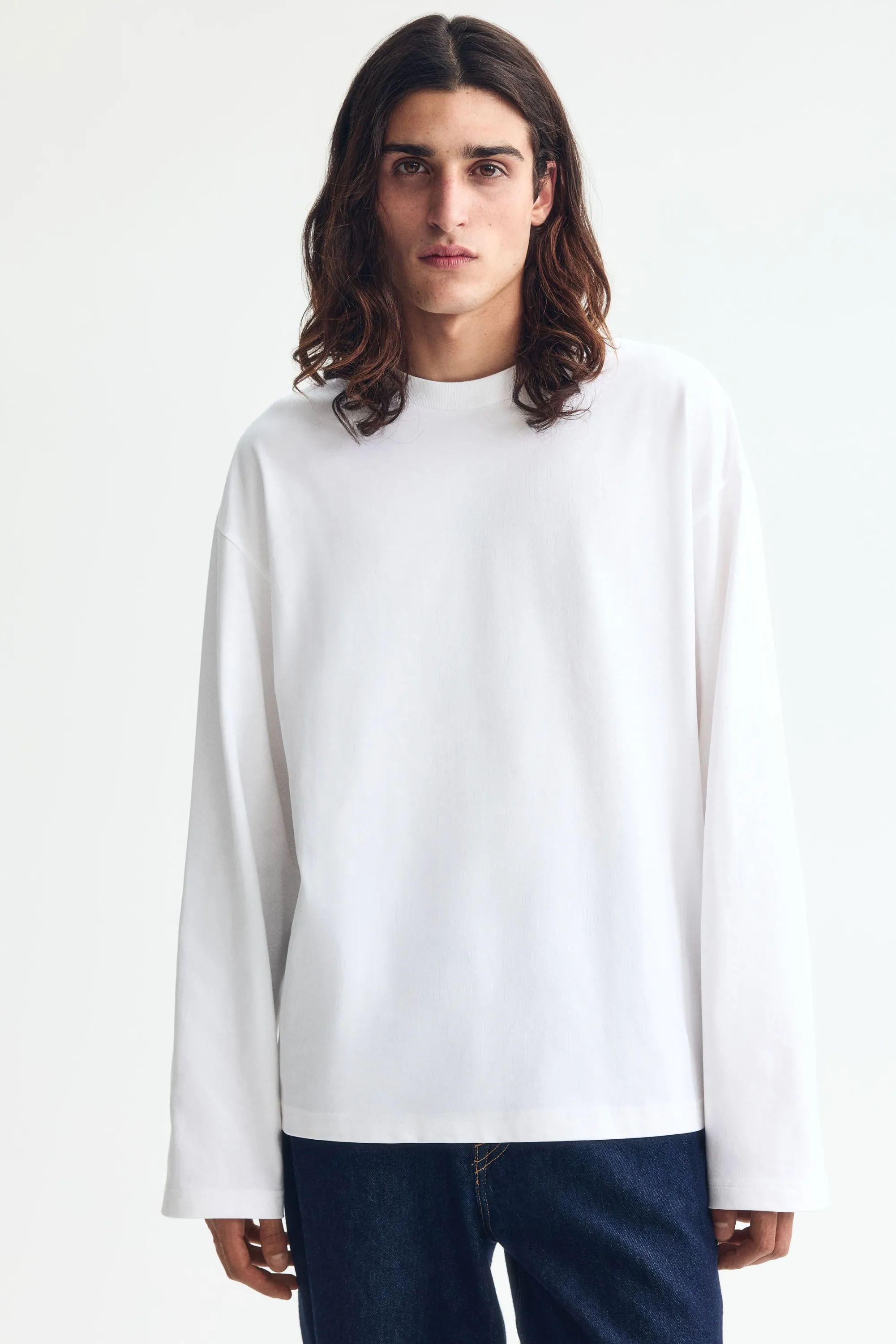T-shirt à manches longues Oversized Fit en jersey - Blanc