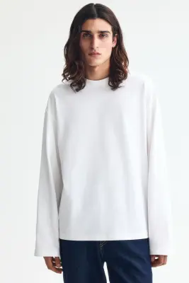 T-shirt à manches longues Oversized Fit en jersey - Blanc — photo 1