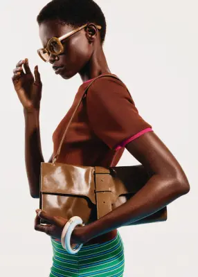 Sac porté épaule en cuir - Marron Clair — photo 2