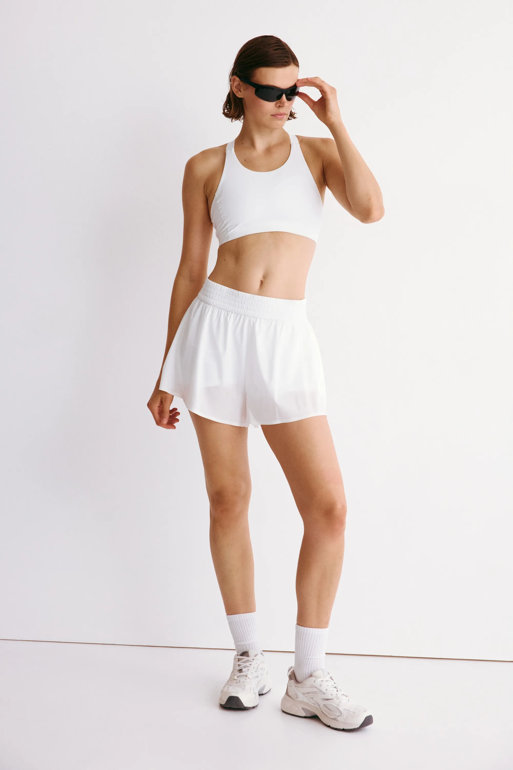 Short de sport superposé avec poche - Blanc