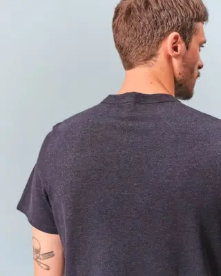 T-shirt Romain maille piquée col rond bleu chiné manches courtes — photo 4
