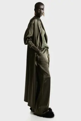 Pantalon évasé en satin - Vert foncé — photo 2