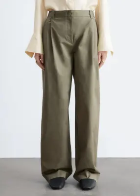 Pantalon plissé en coton - Vert kaki — photo 2