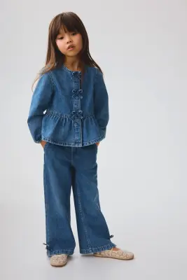 Ensemble 2 pièces en denim avec nœuds - Bleu denim — photo 2