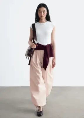 Pantalon boule en coton - Rose poudré — photo 1
