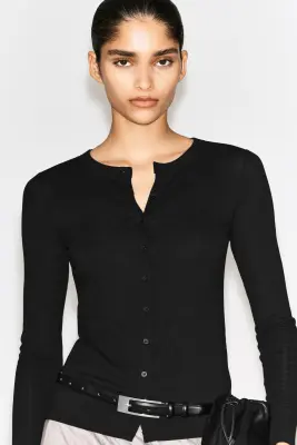 TOP CARDIGAN EN JERSEY - NOIR — photo 3