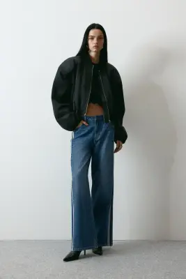 Jean Wide Regular avec bandes latérales - Bleu denim/bleu foncé — photo 1