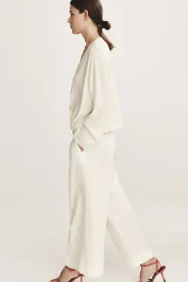 Pantalon 7/8 en lin mélangé - Crème — photo 3