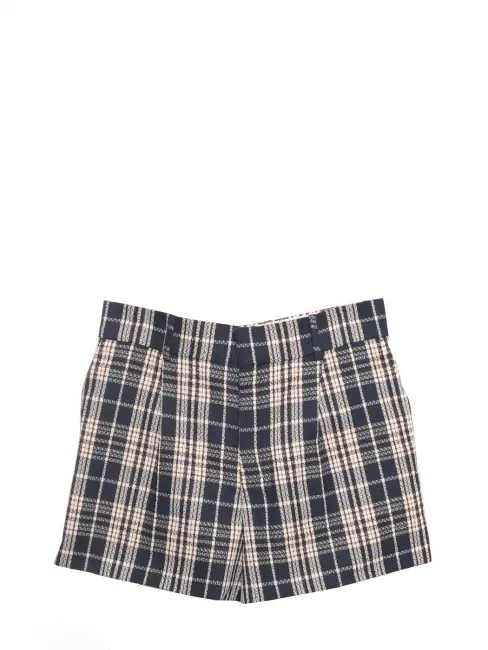 Short en laine imprimé écossais carreaux noir et crème Défilé 2015 Prix boutique 720€ Taille 38/40