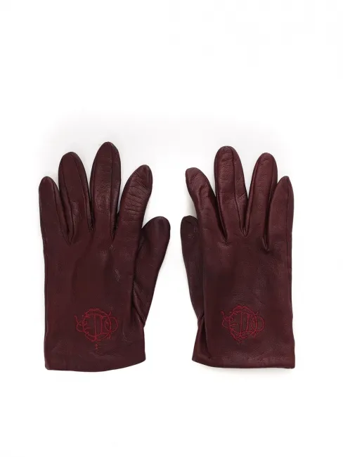 Gants en cuir d'agneau rouge bordeaux brodé CC Prix boutique 750€ Taille 7,5