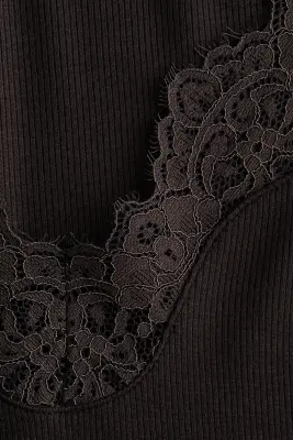 Top avec dentelle - Marron foncé — photo 3