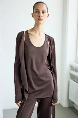 Top long en maille fine - Taupe foncé — photo 1