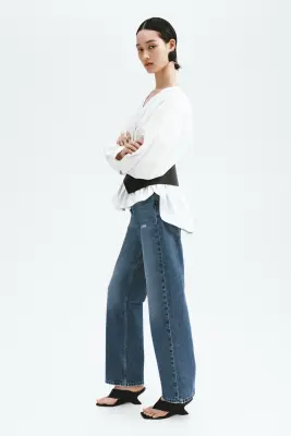 Straight High Waist Ankle Jeans - Bleu denim — photo 1