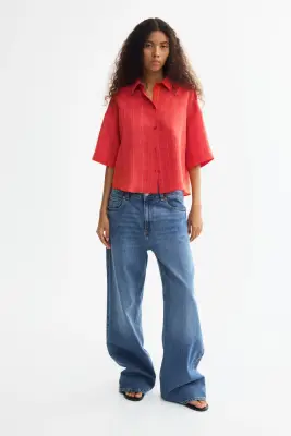 Chemise à manches courtes en lyocell mélangé - Rouge/rayé — photo 2