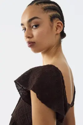 Blouse en jersey pointelle - Marron foncé — photo 4