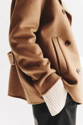 Manteau fait main en laine mélangée - Beige foncé — photo 3