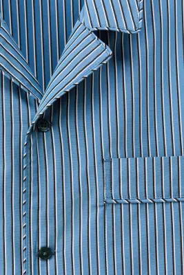Chemise Relaxed Fit en coton pima avec col cubain - Bleu/rayé — photo 5