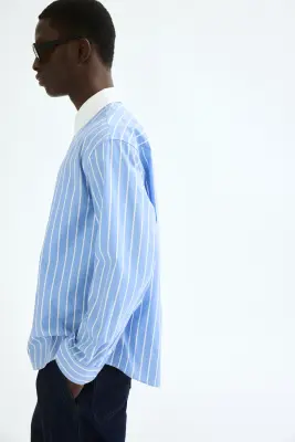Chemise Relaxed Fit en coton avec motifs brodés - Bleu clair/rayé — photo 4