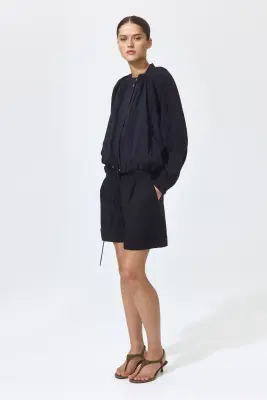Short chic en lin mélangé - Noir — photo 3